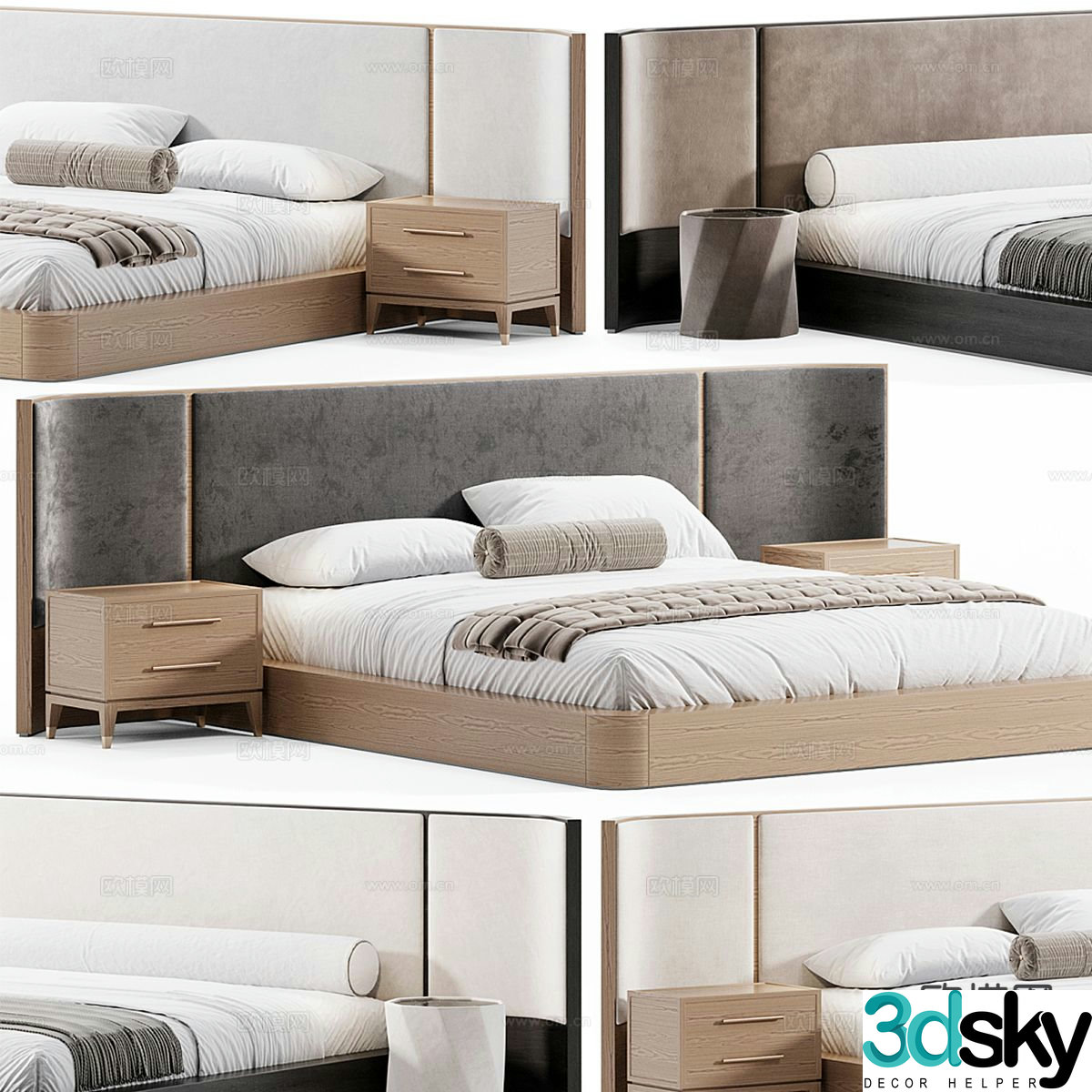 Fabric double bed 3d model