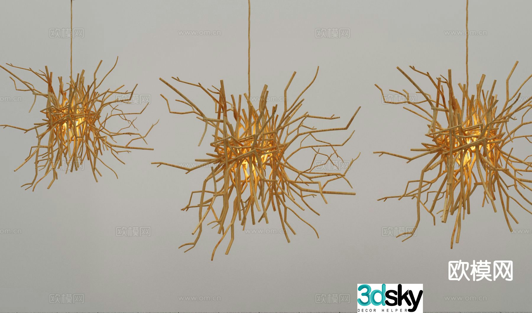 Wabi-sabi branch chandelier 3d model