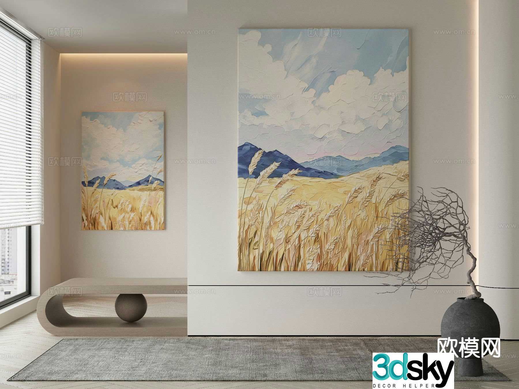 Wabi-sabi oil painting landscape painting decorative painting 3d model
