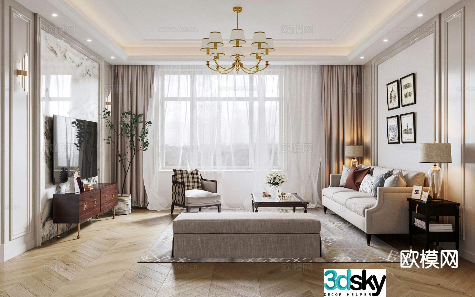 American living room 3d model