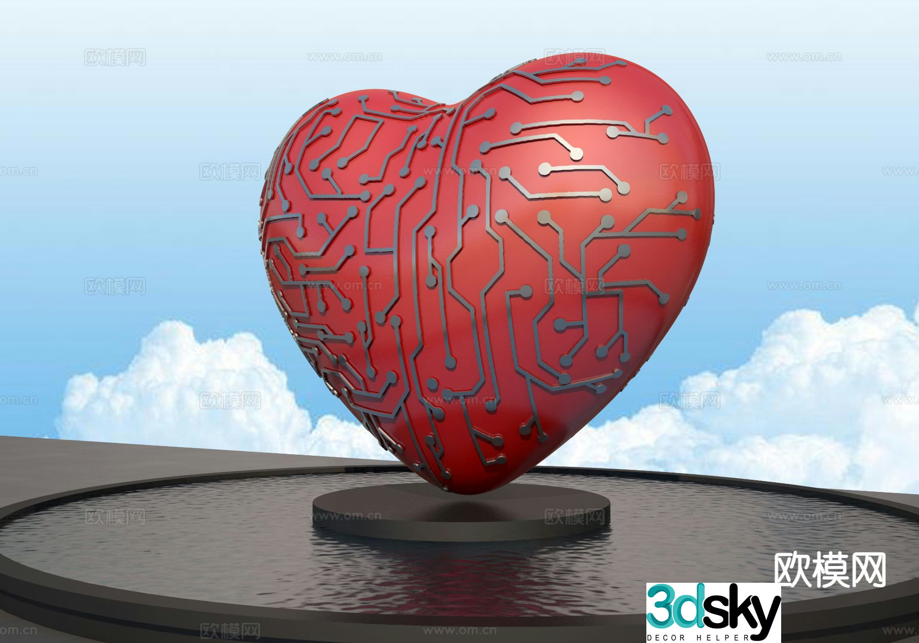 Heart sculpture square sculpture 3d model