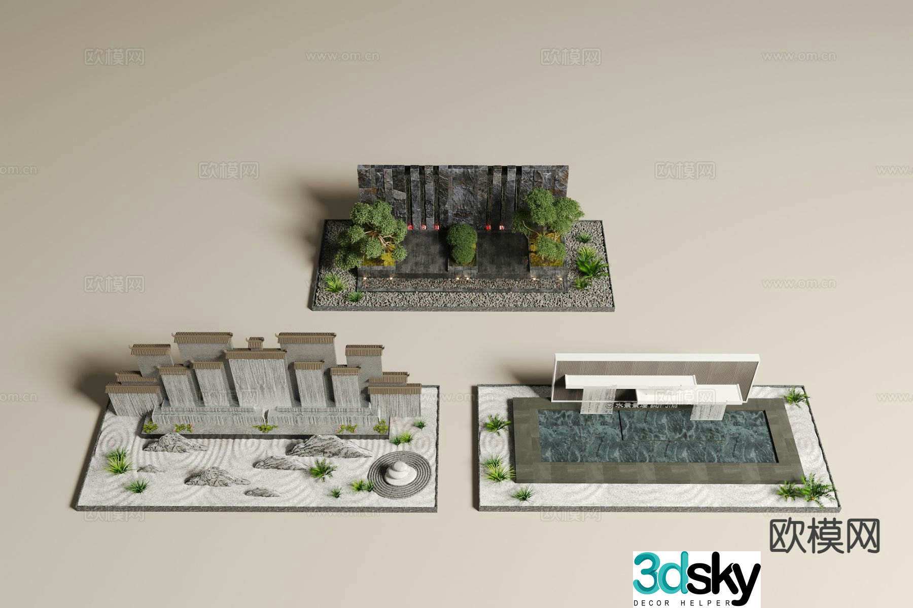 Rockery waterscape courtyard landscape sketch 3D model