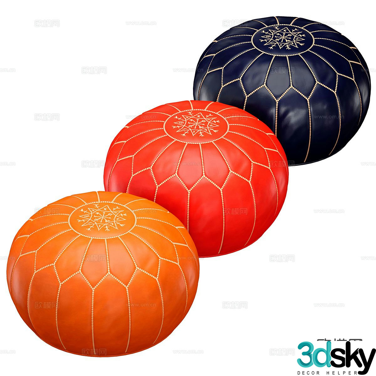 Leather stool sofa stool low stool round stool 3d model