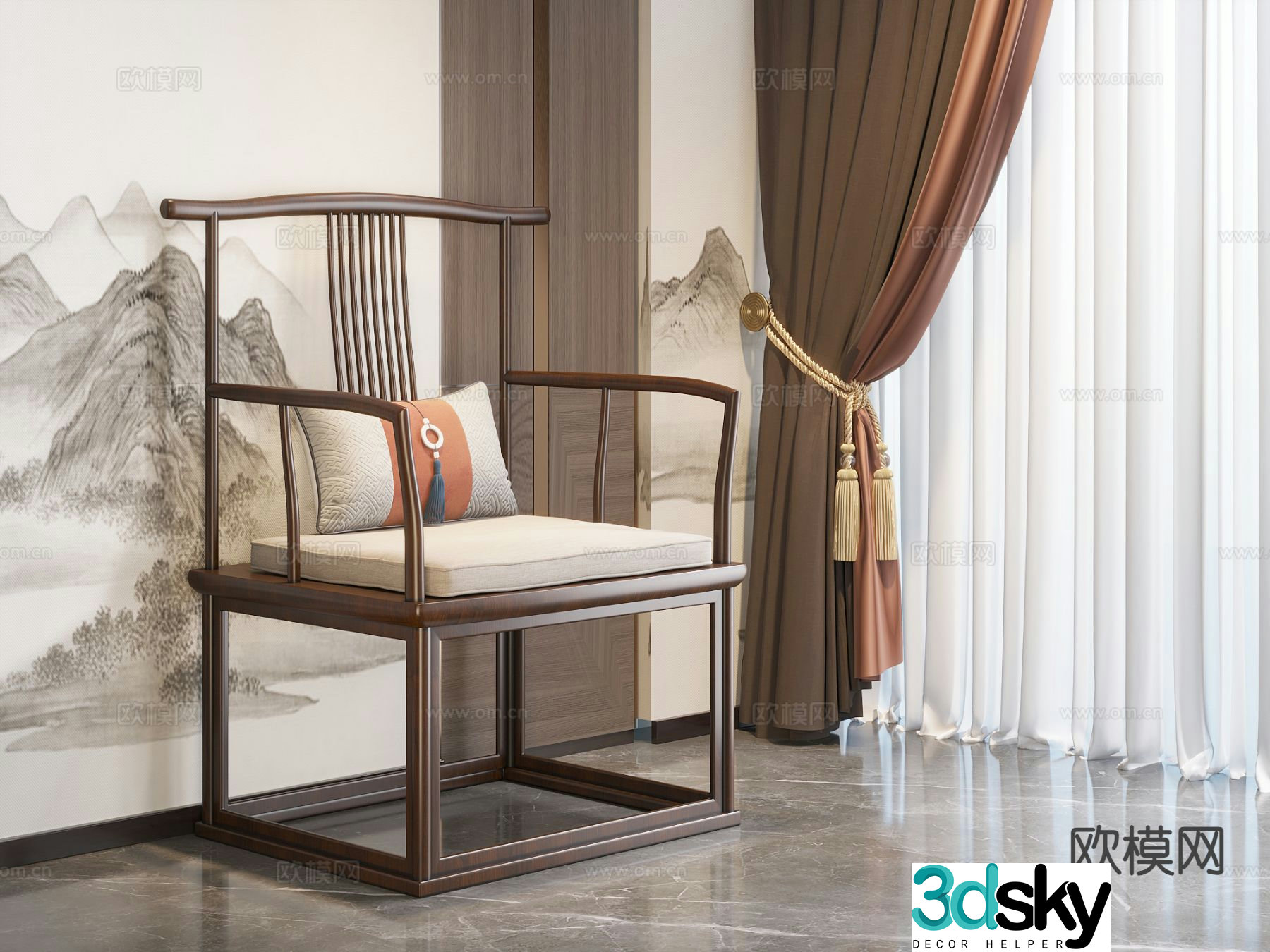 New Chinese style chair Taishi chair 3d model