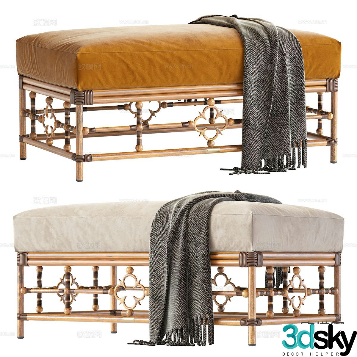Nordic footrest bed end stool 3d model