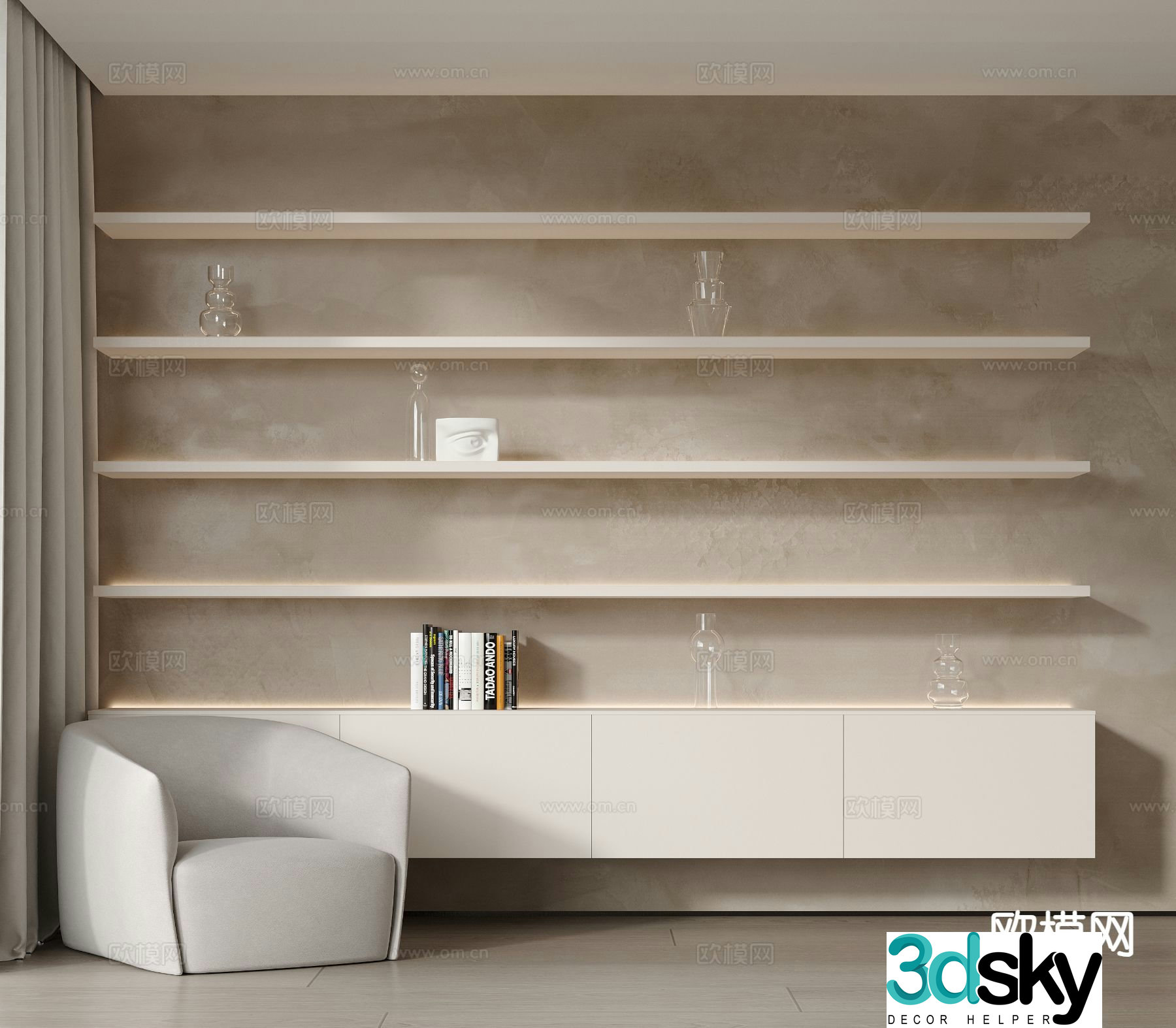 Modern bookcase shelf display rack 3d model