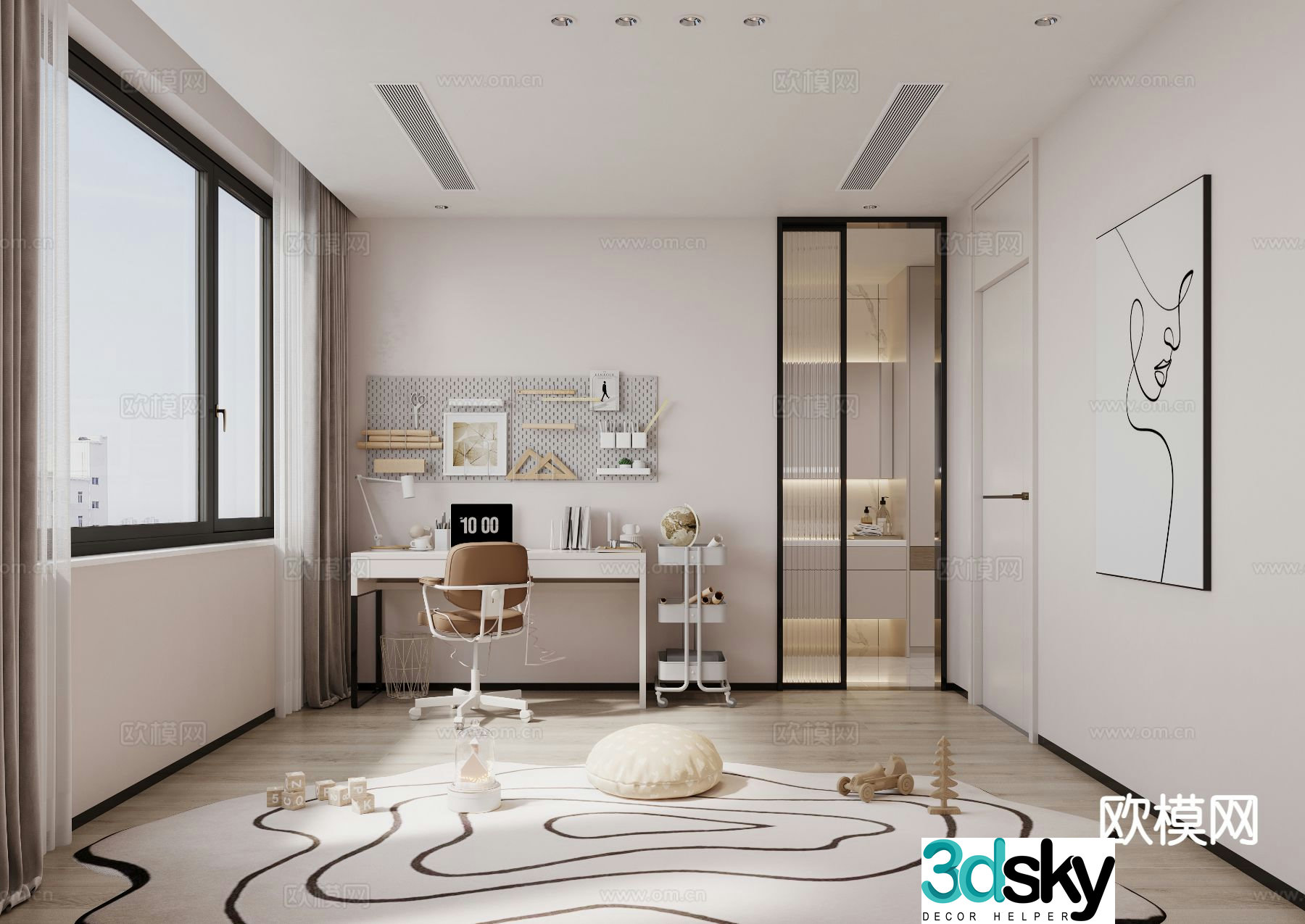 Modern study room 3d model