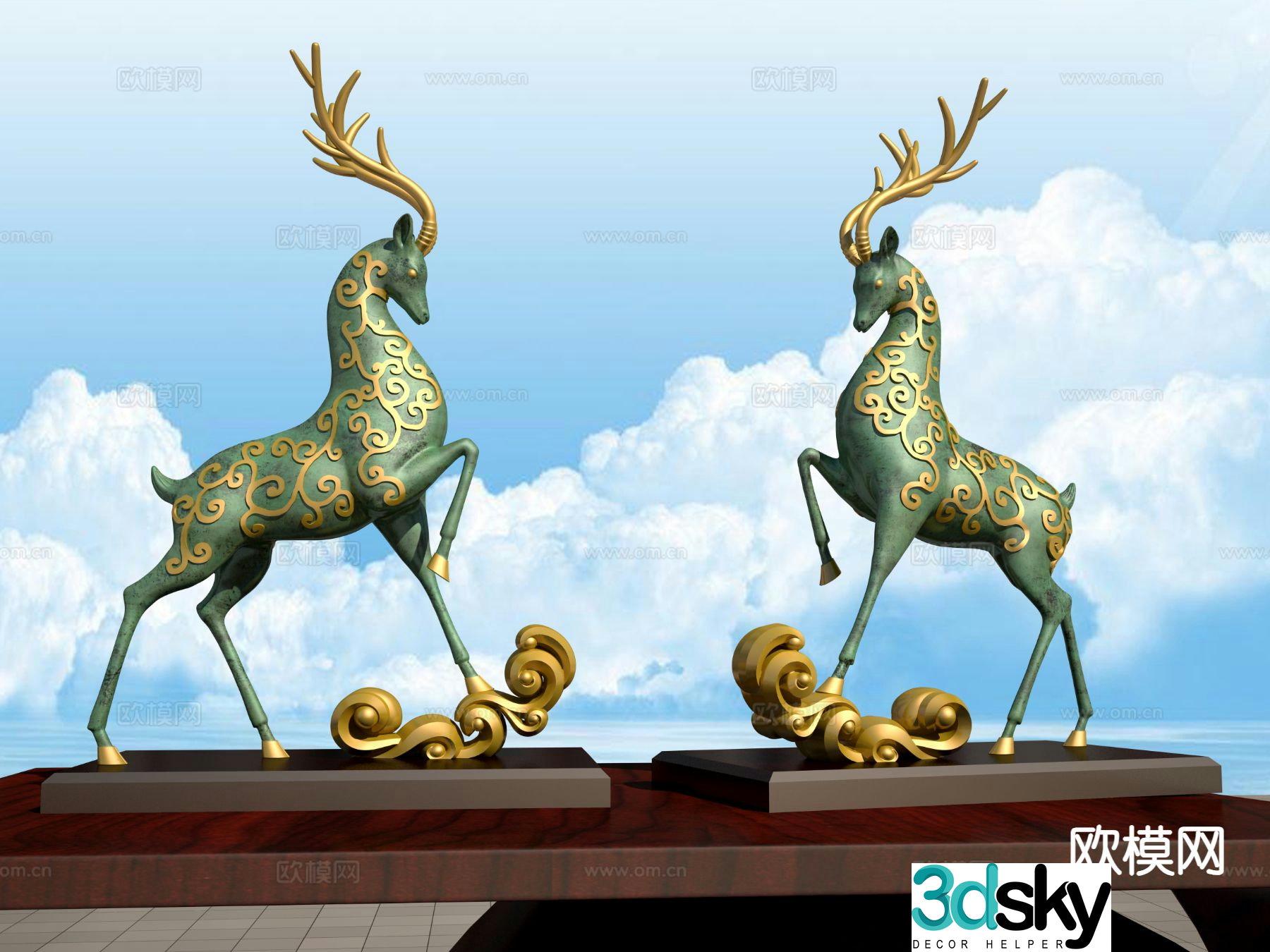 Sika deer sculpture landscape 3d model