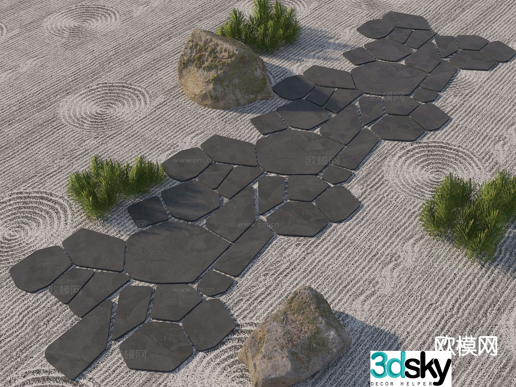 Bluestone slab Tingbu garden road paving ice crack paving 3D model