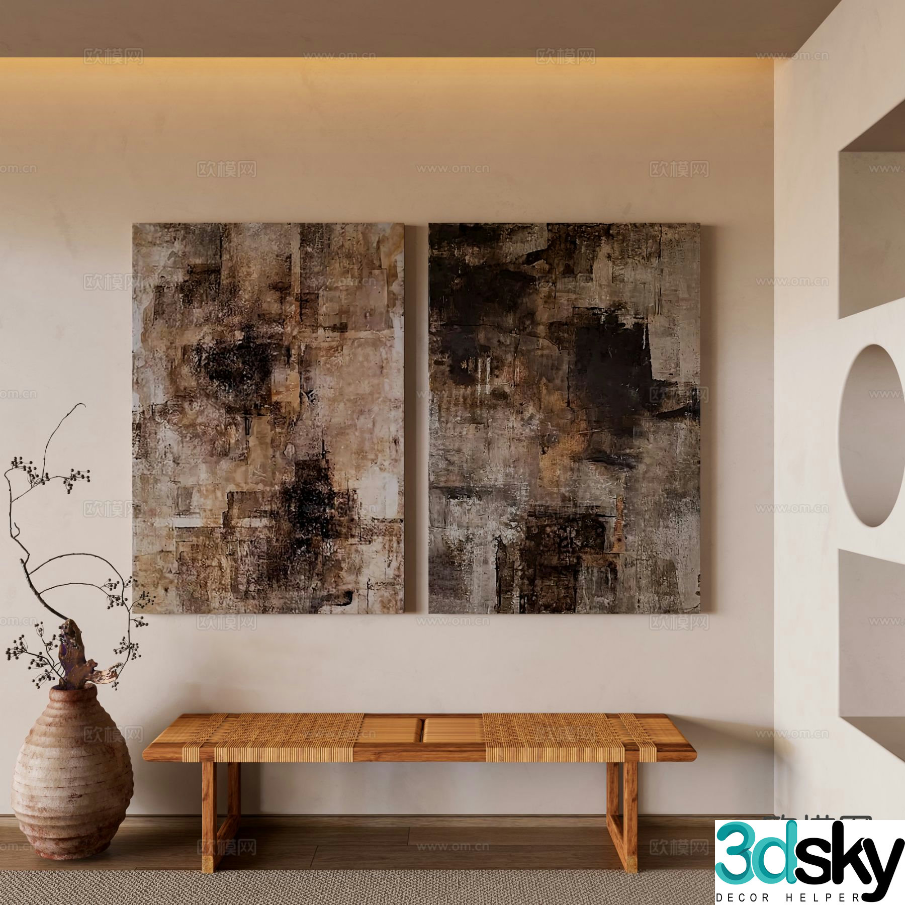 Wabi-sabi style frameless painting texture painting decorative painting 3D model