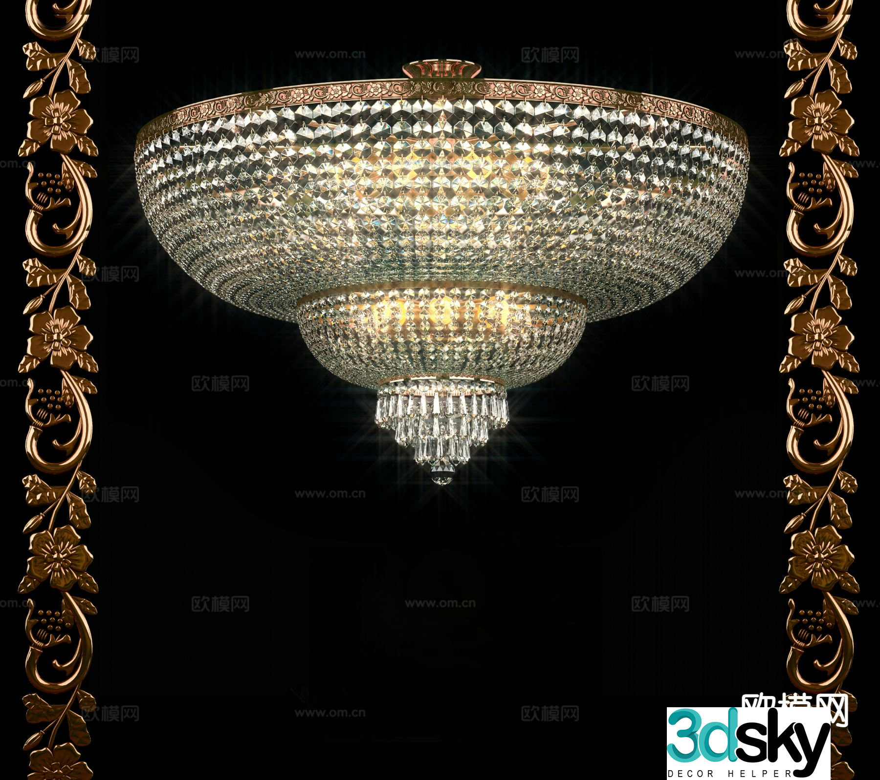 European style ceiling lamp crystal lamp 3d model