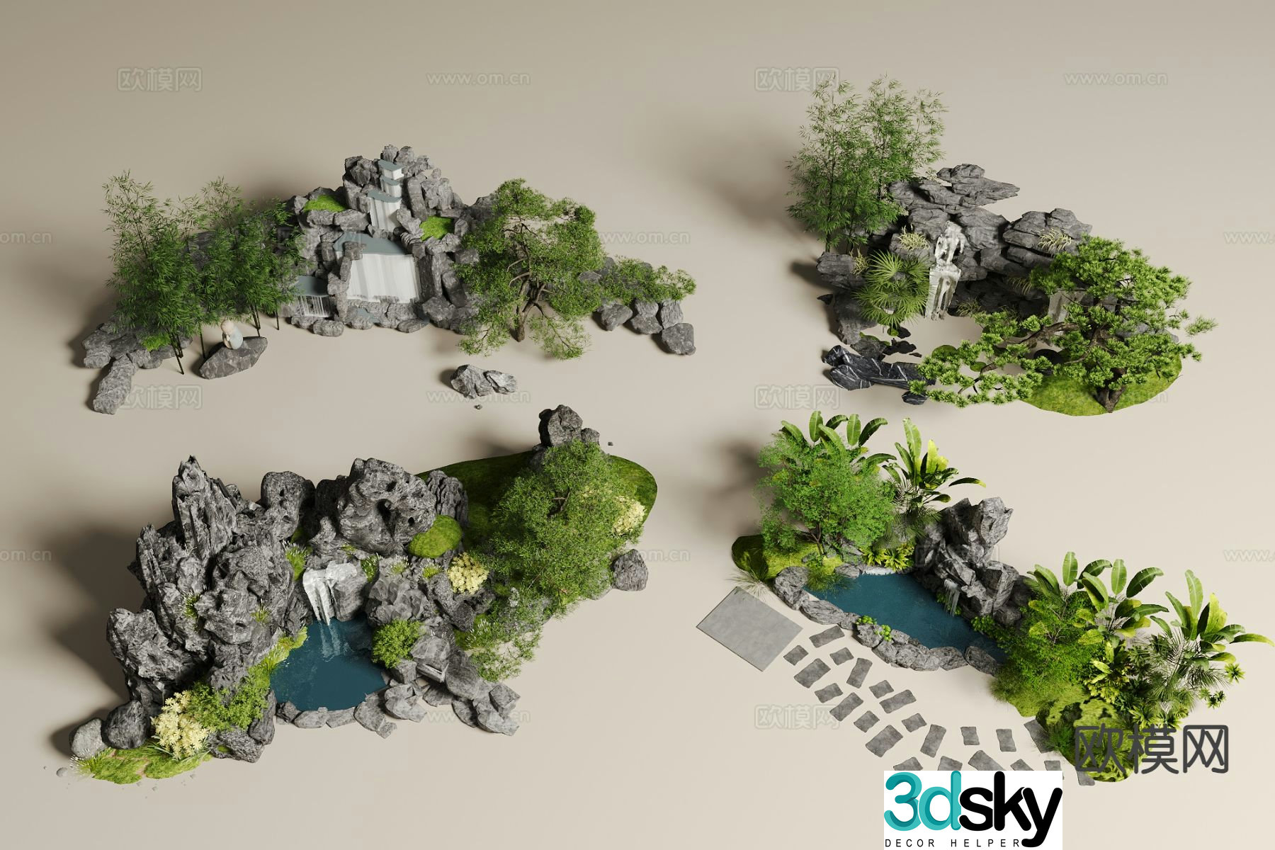 Chinese rockery waterscape courtyard landscape sketch 3D model