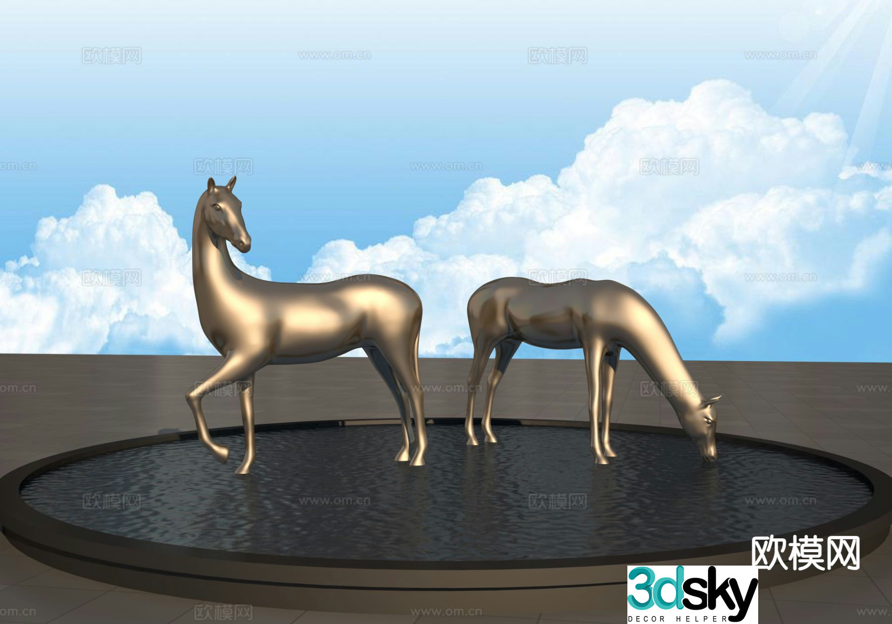 Two Bronze Horse Sculpture Urban Sculpture 3D Model