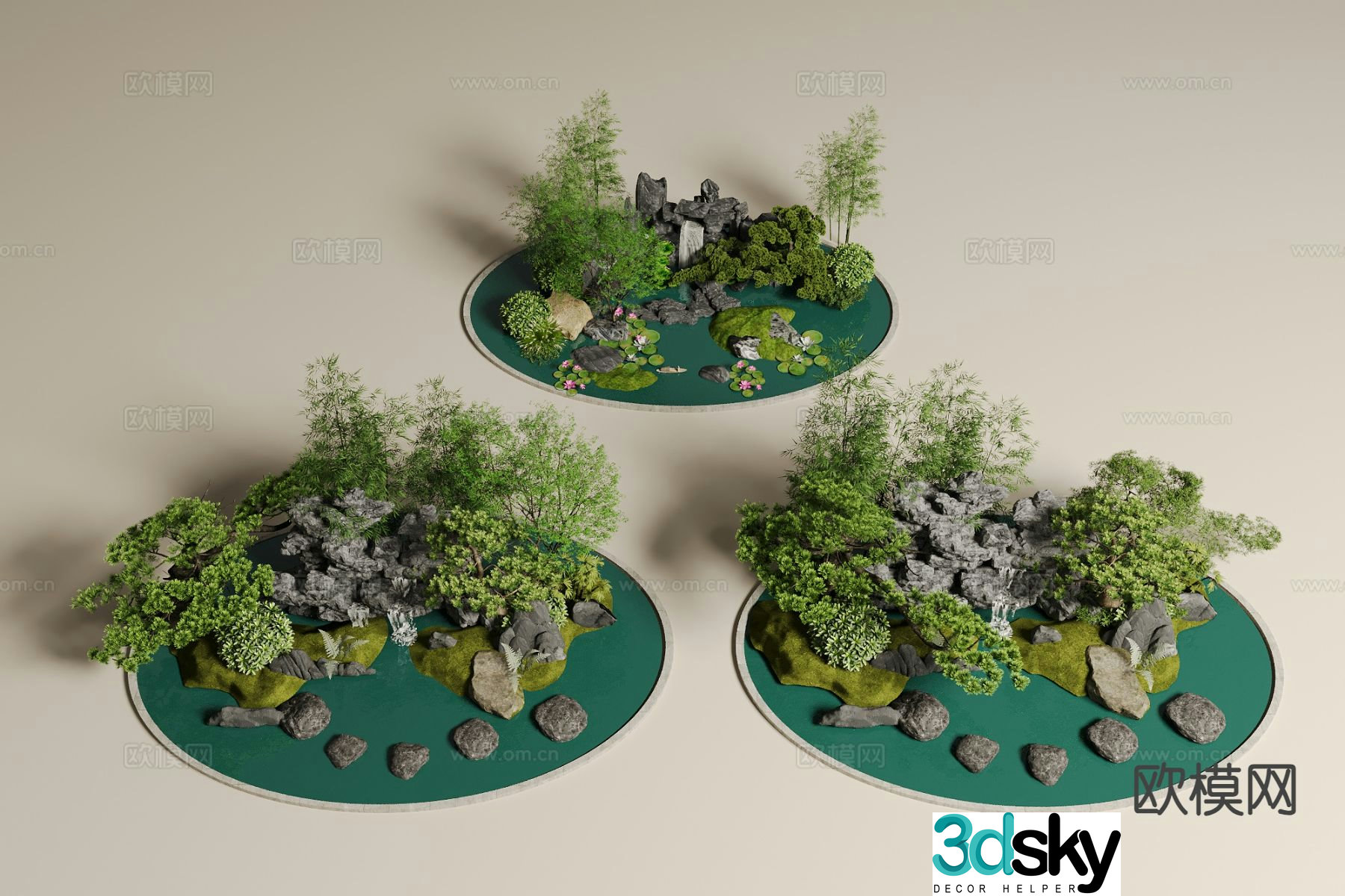 Chinese rockery waterscape courtyard landscape sketch 3D model