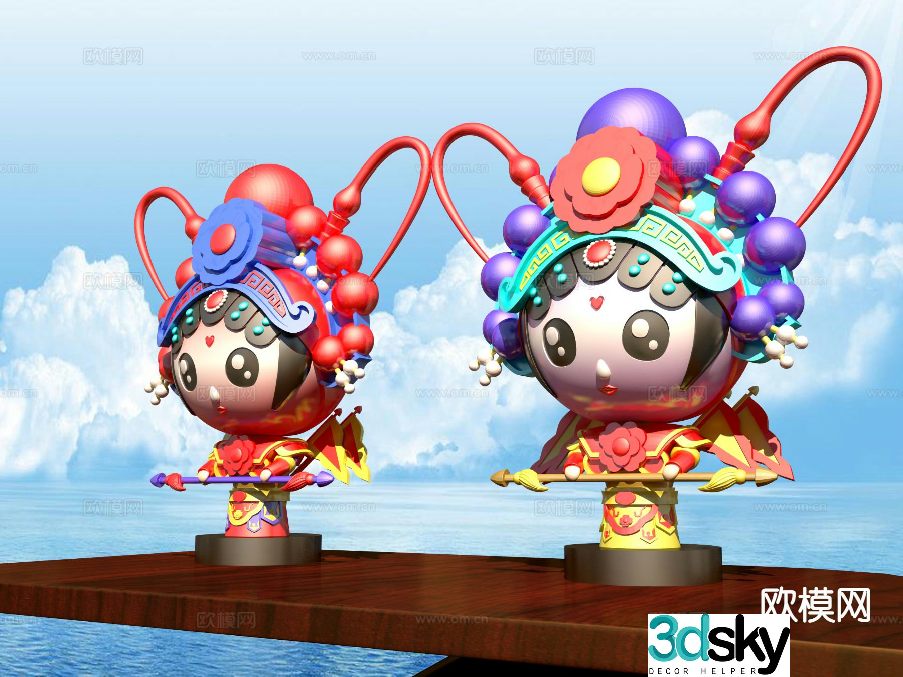 Cartoon Peking Opera Sculpture Theater Sculpture 3D Model