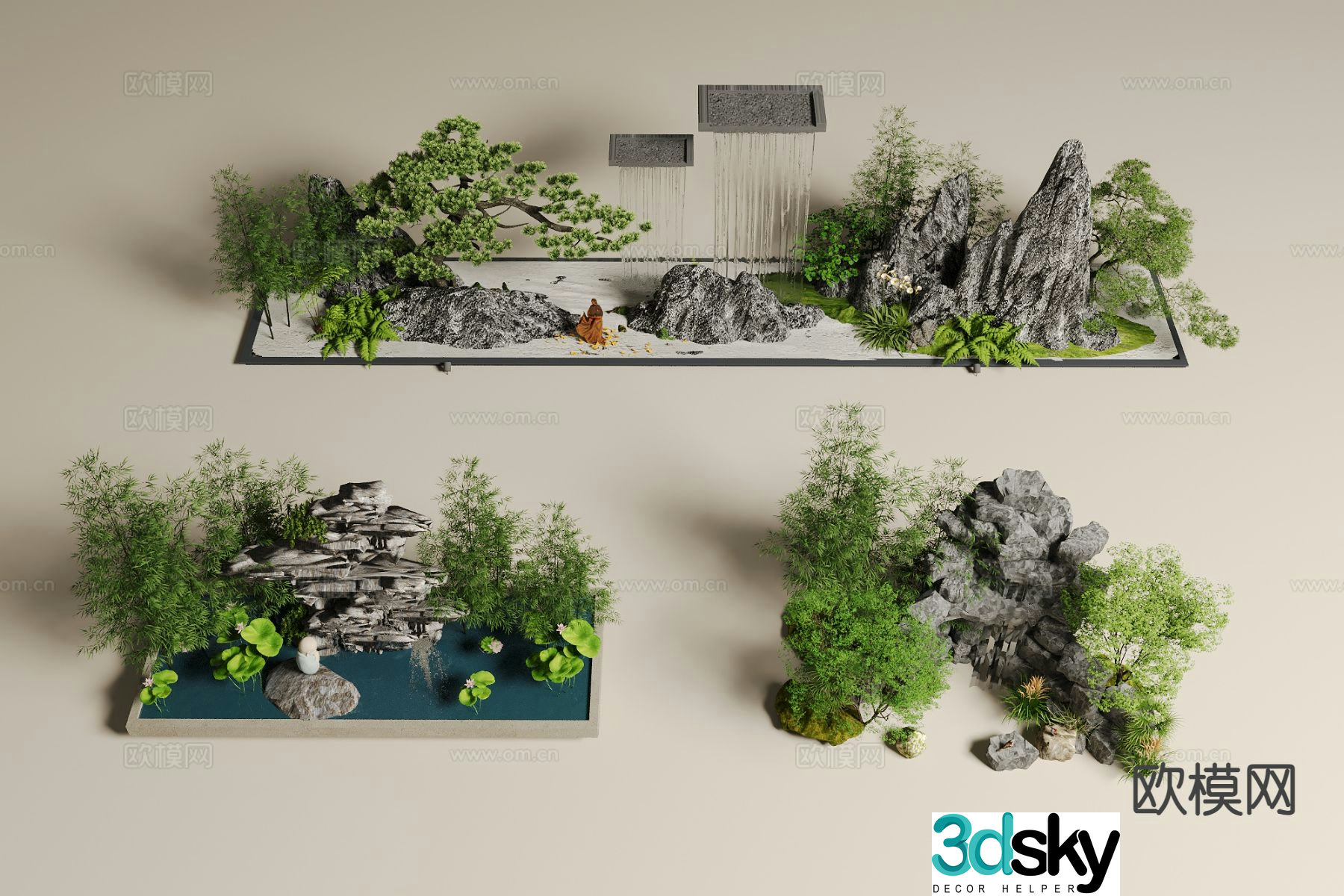 Chinese rockery waterscape courtyard landscape sketch 3D model