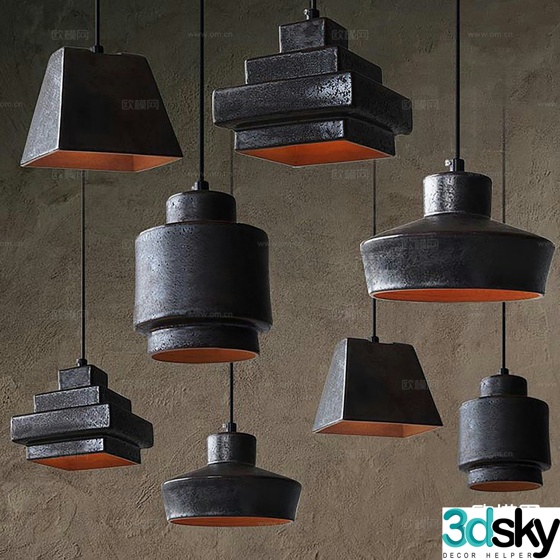 Industrial style chandelier bedside small chandelier 3d model