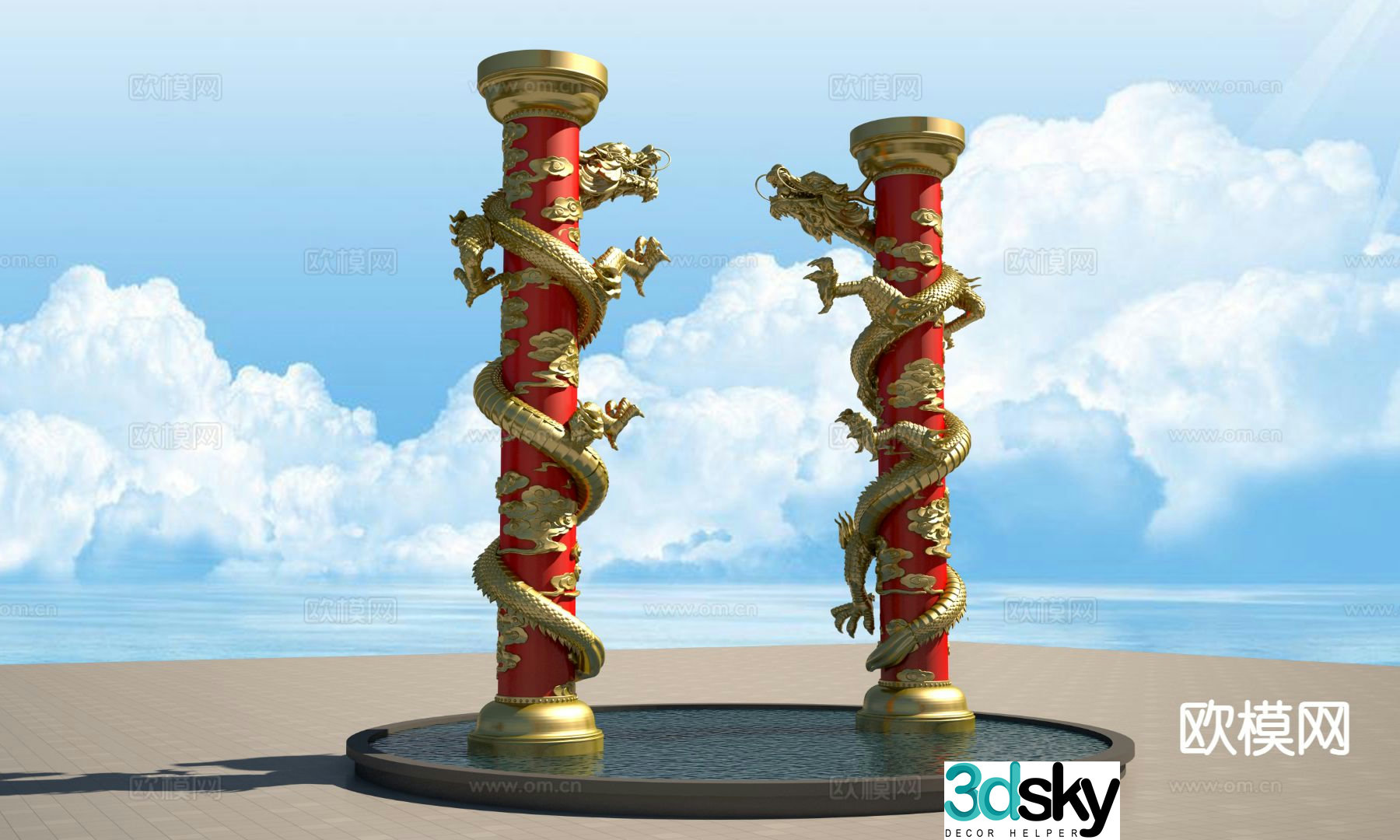 Chinese dragon column sculpture urban sculpture 3D model