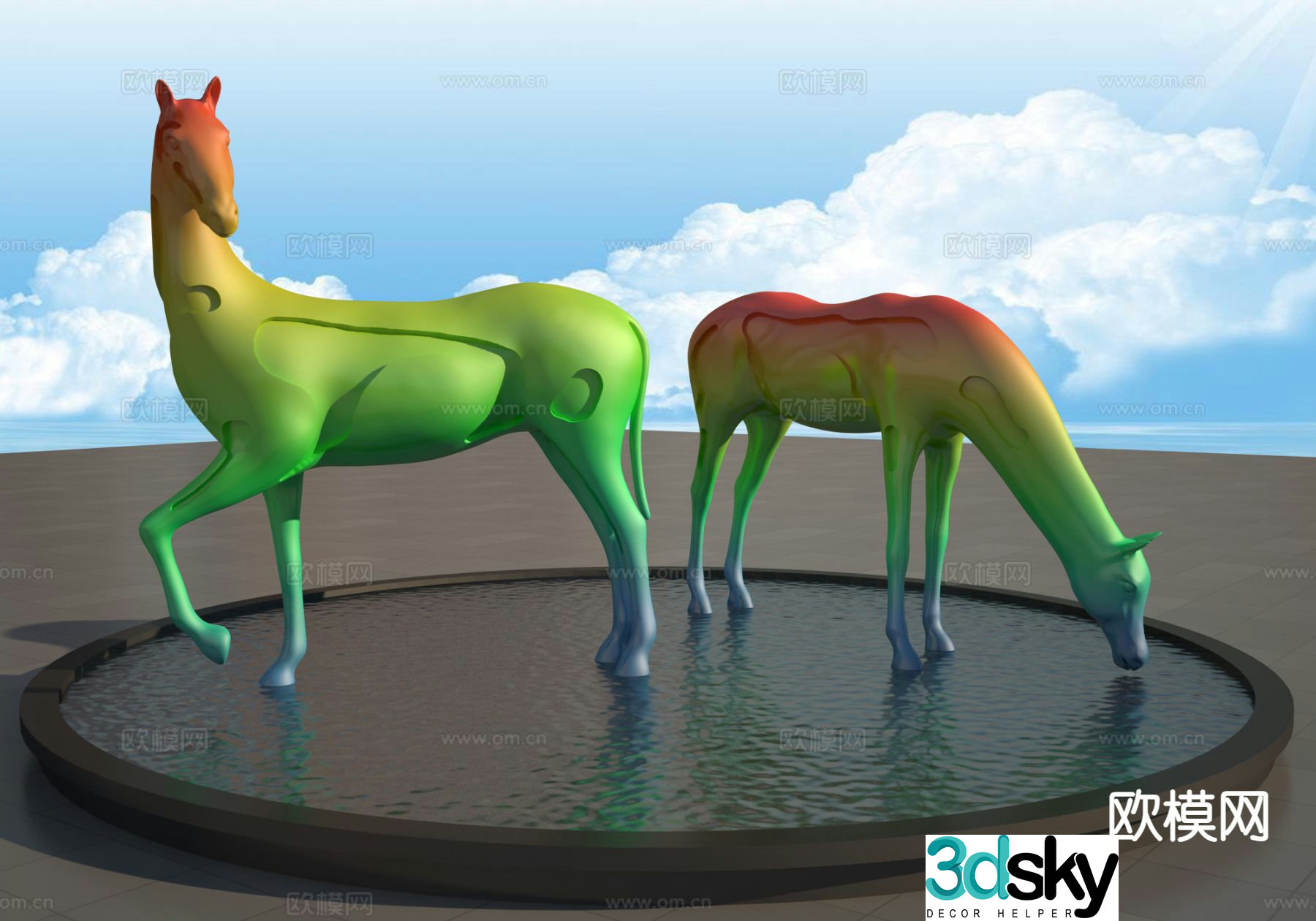 Painted hollow horse sculpture urban sculpture 3d model