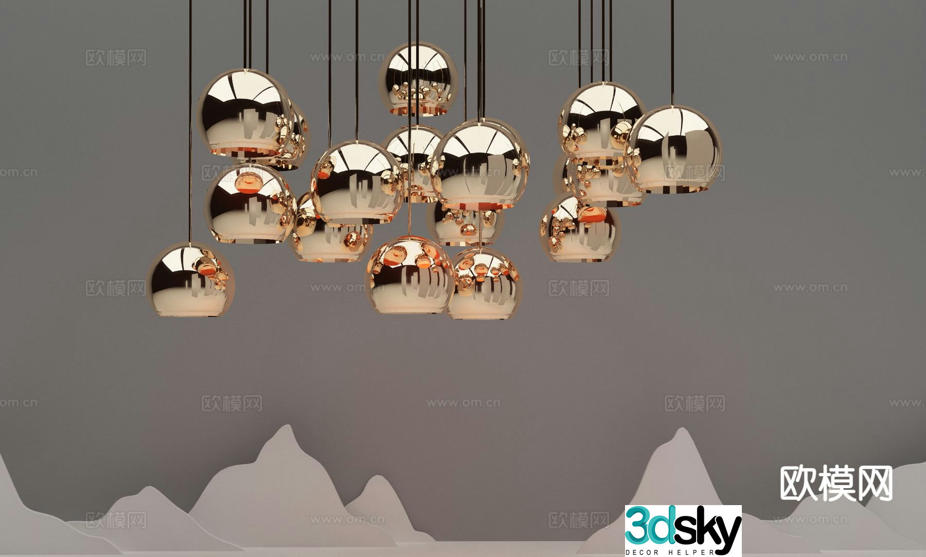 Light luxury spherical chandelier 3D model