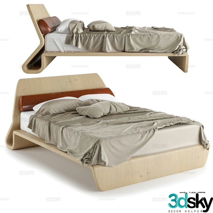 Woody double bed 3d model