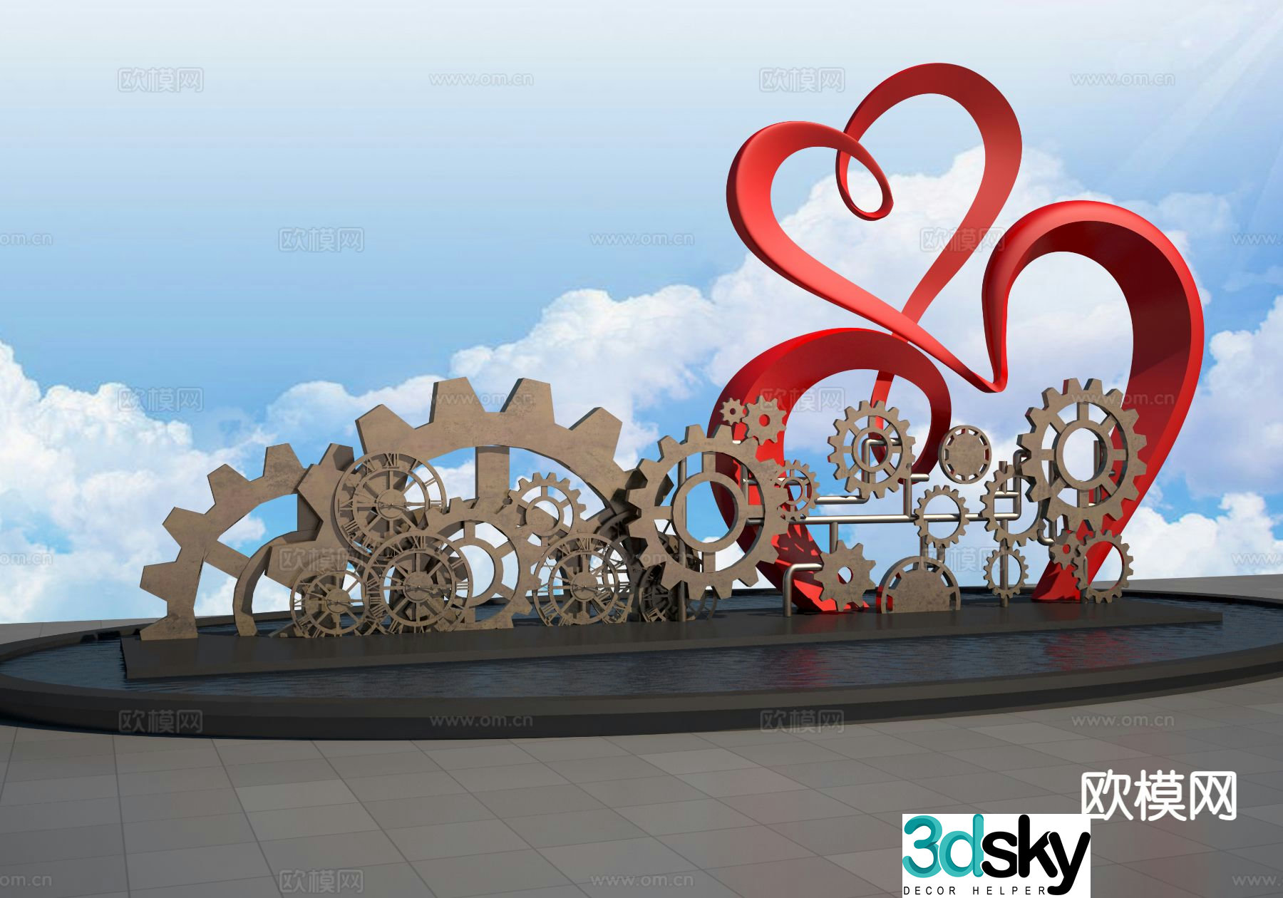 Love gear sculpture urban sculpture 3d model