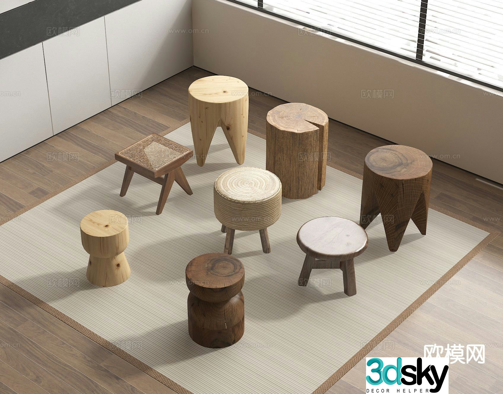 Wooden stool shoe changing stool low stool round stool stool 3d model