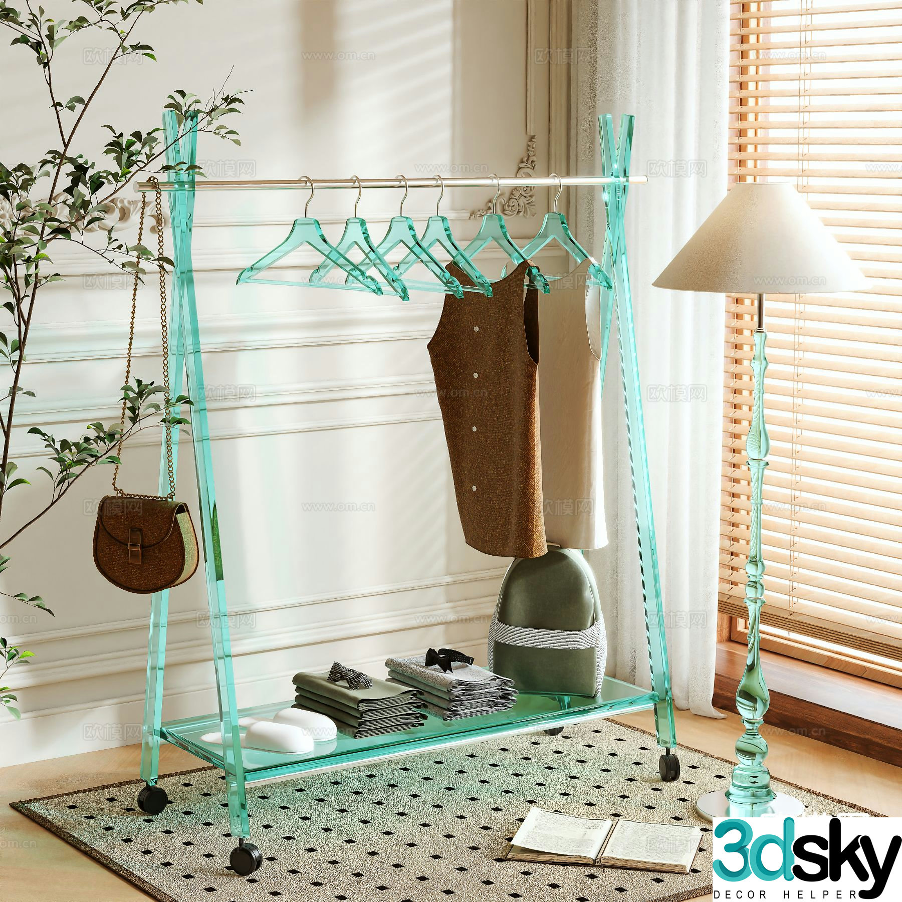 Acrylic clothes hanger coat rack floor-standing clothes hanger 3D model