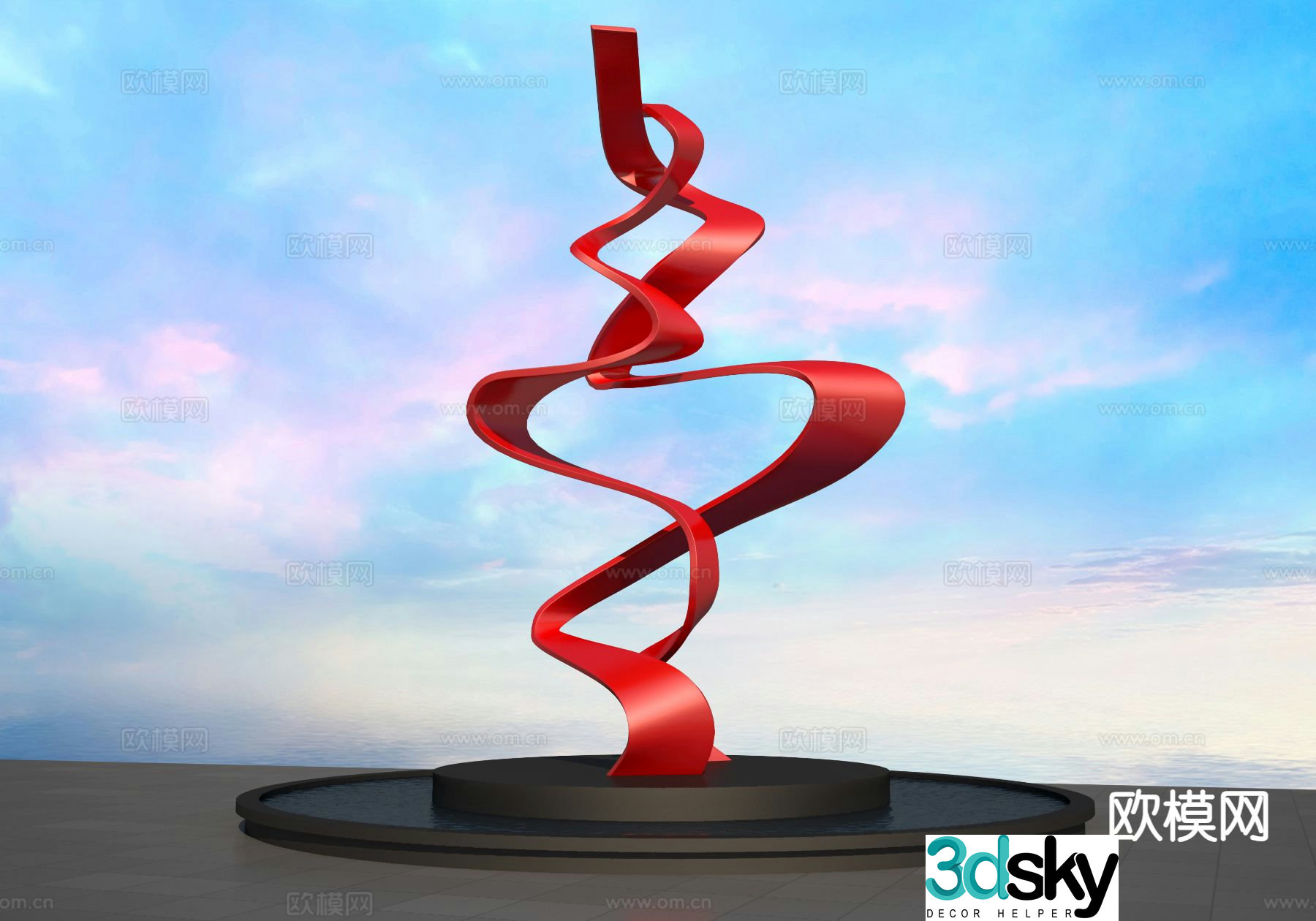 Red Ribbon Sculpture Urban Sculpture 3D Model