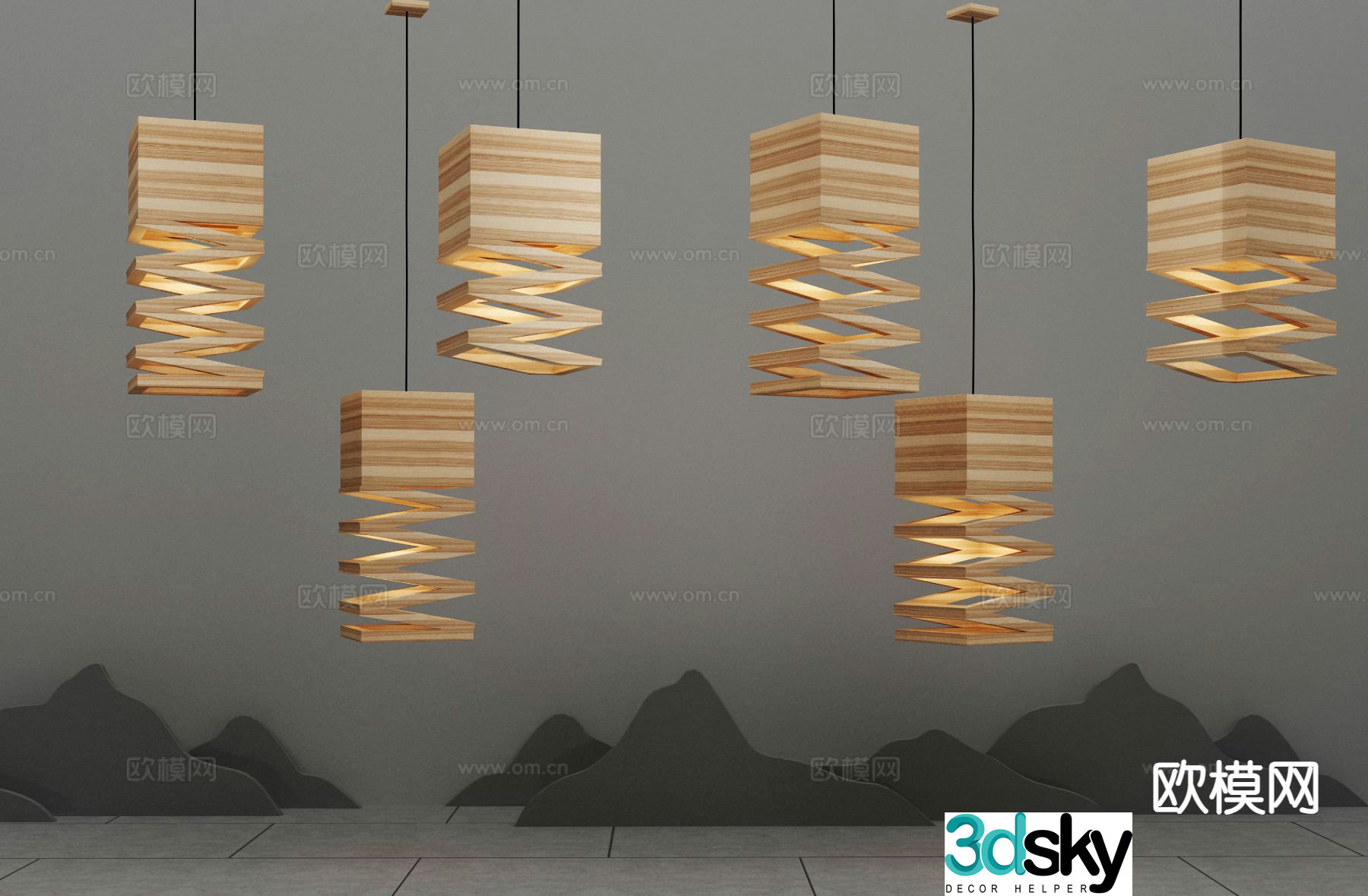 Log style chandelier 3d model