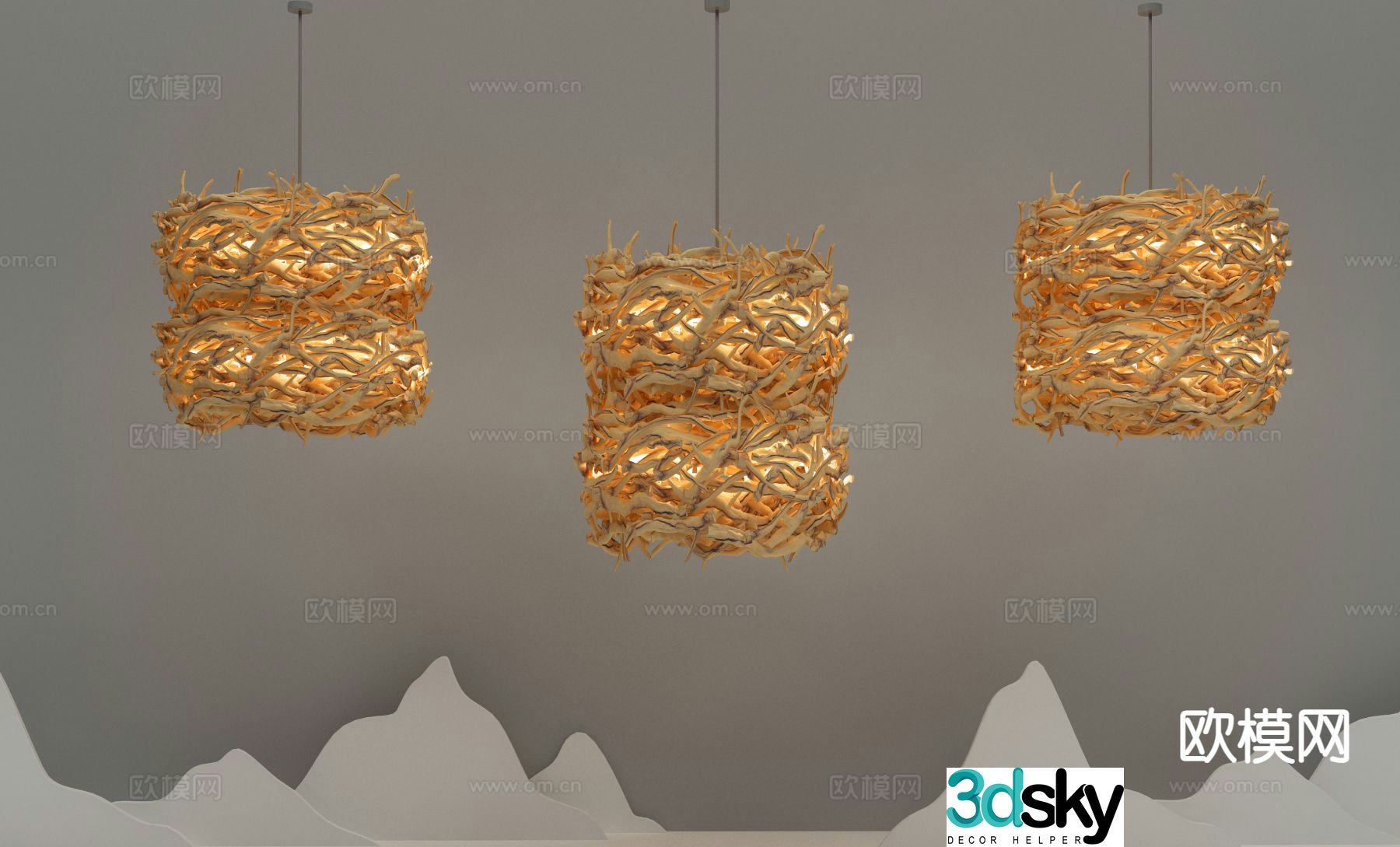 New Chinese style chandelier solid wood chandelier 3d model