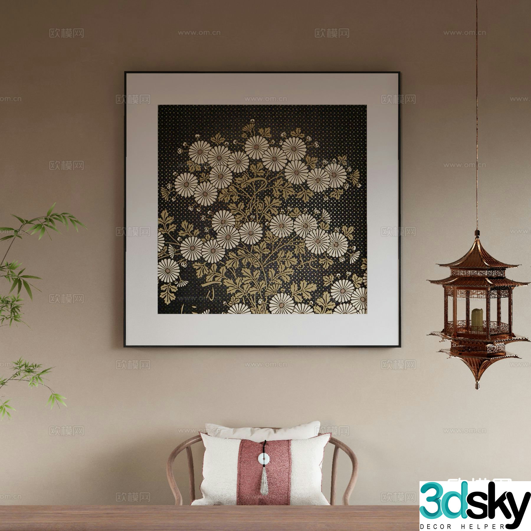 New Chinese style art painting flower painting decorative painting 3d model