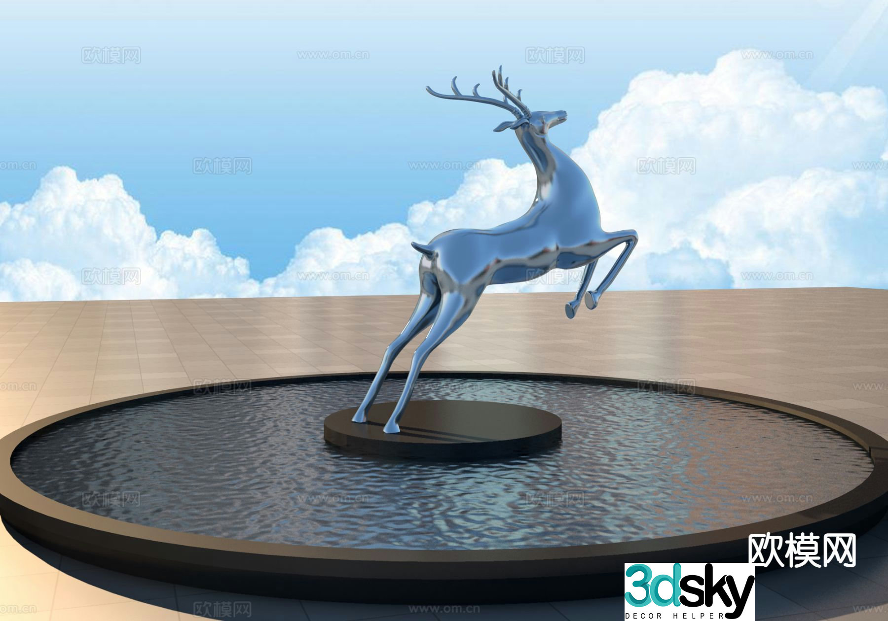Running deer sculpture urban sculpture 3d model