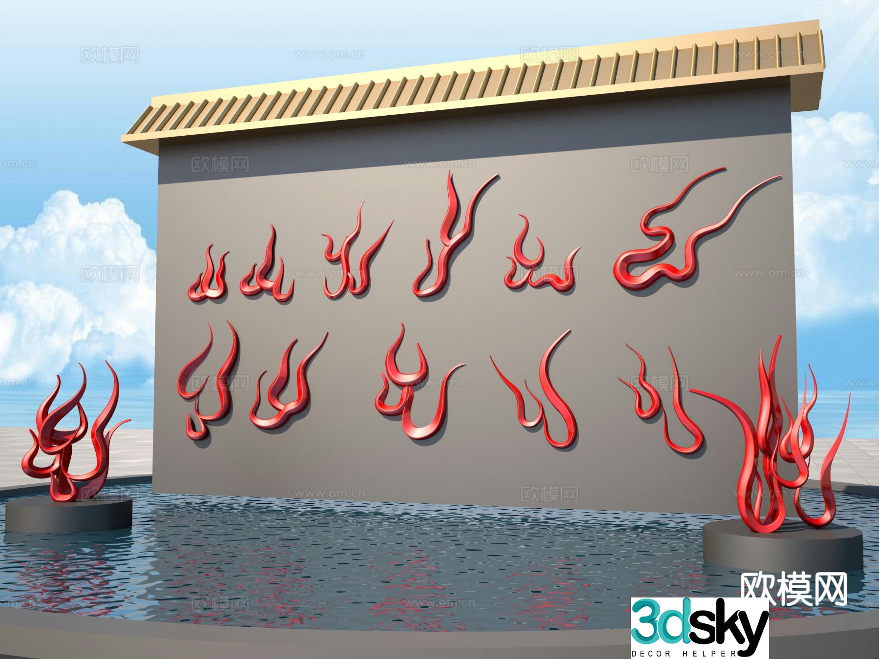 Flame relief wall sculpture 3d model
