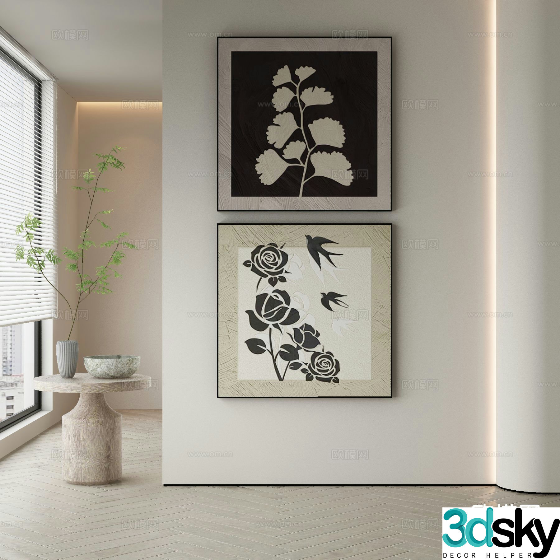 Wabi-sabi art painting plant painting decorative painting 3D model