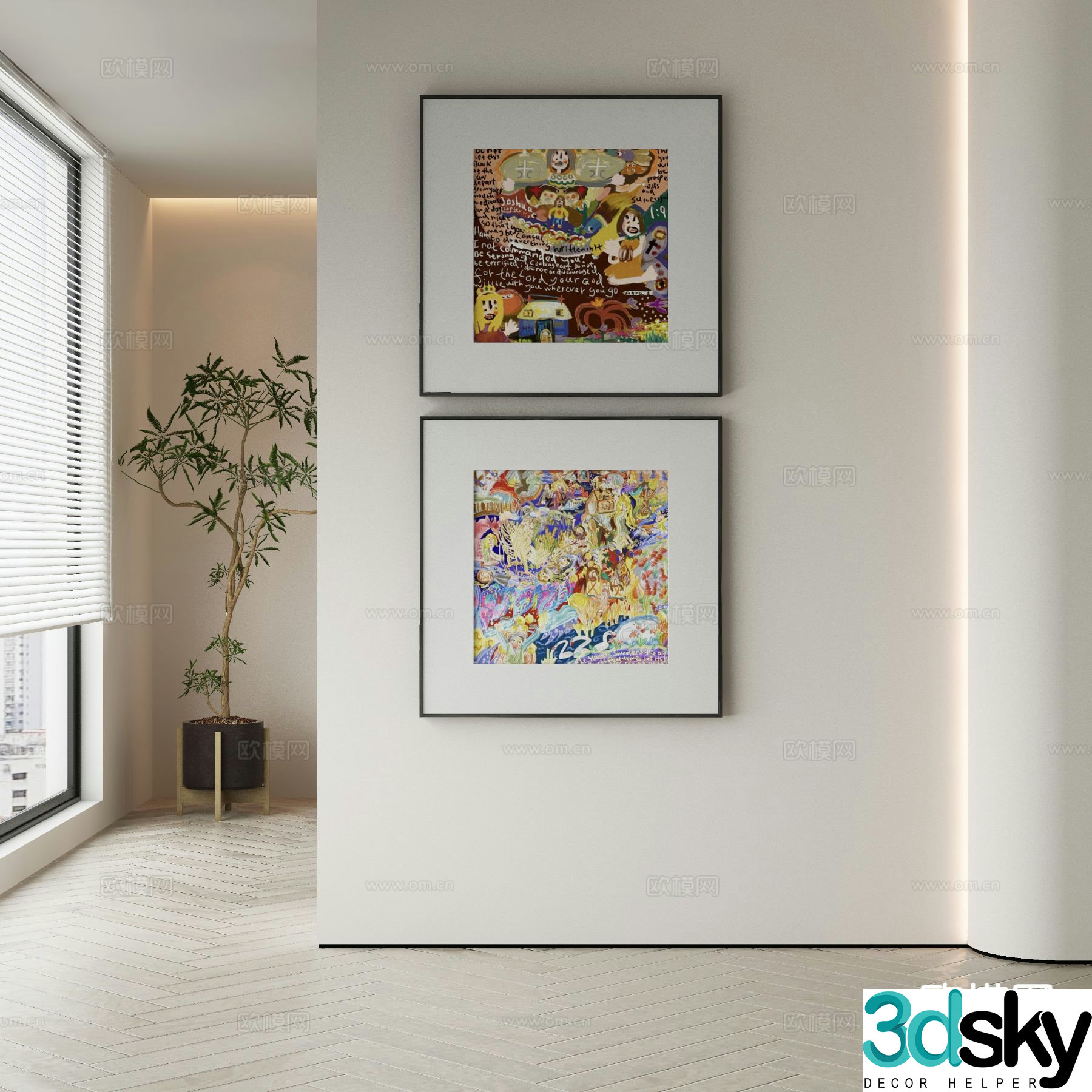 Modern oil painting cartoon painting decorative painting 3d model