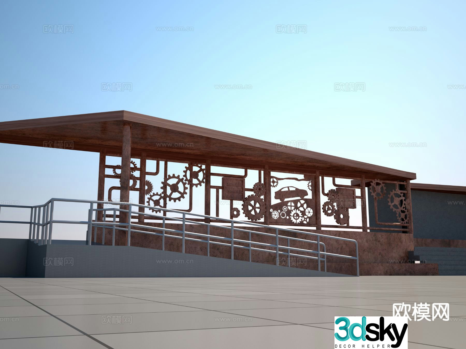 Industrial gear device landscape wall 3d model