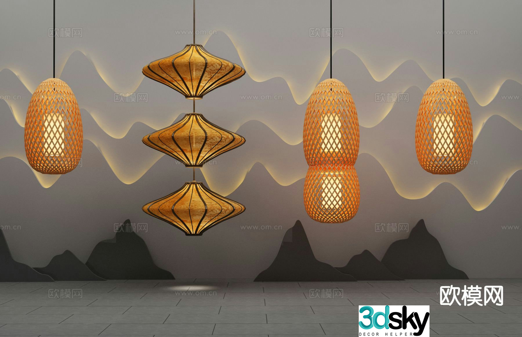 New Chinese style chandelier lantern chandelier 3d model