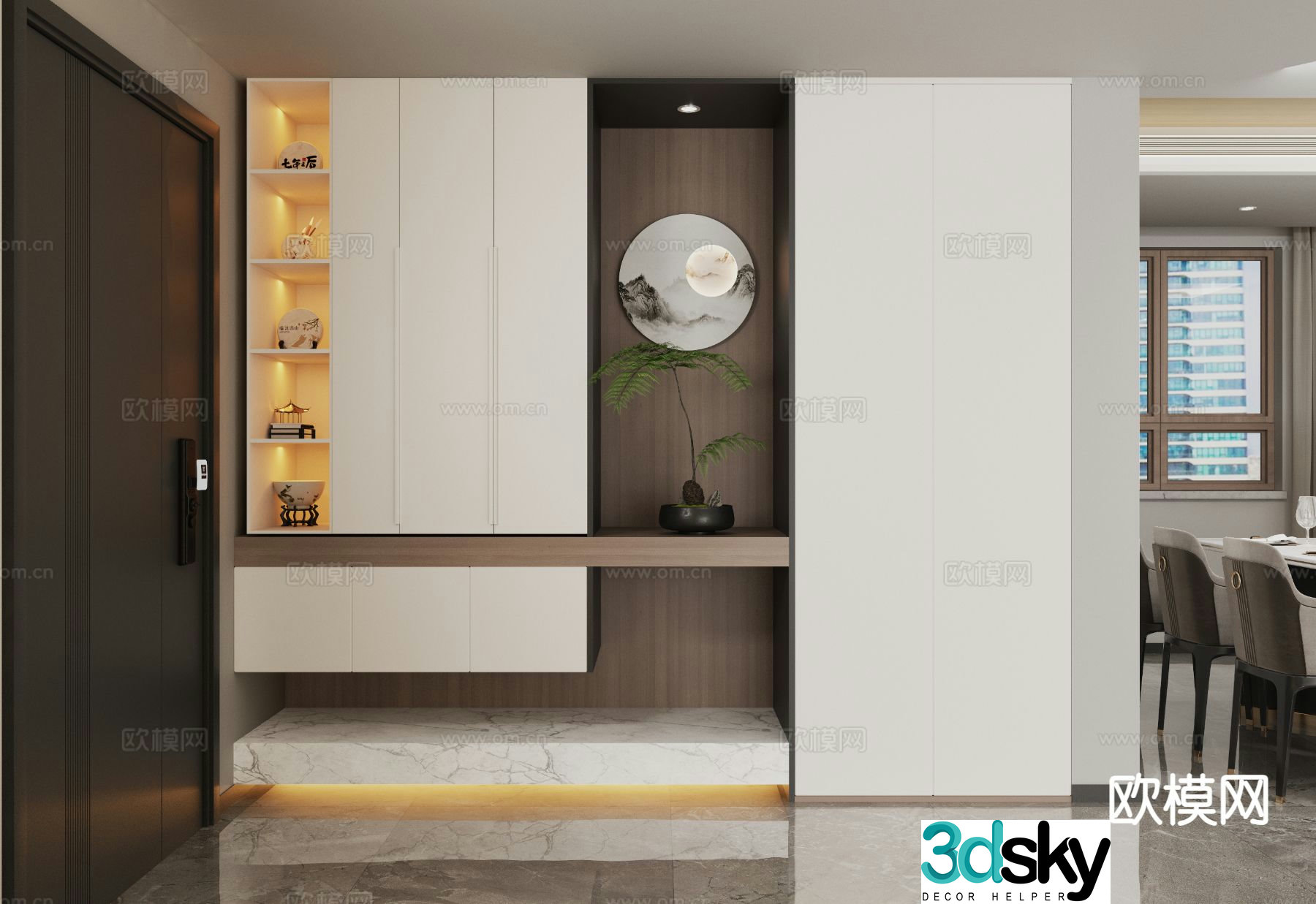 New Chinese style entrance shoe cabinet 3D model