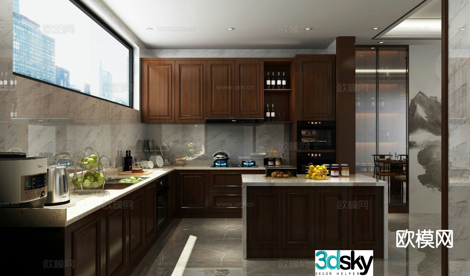 New Chinese style island kitchen 3d model