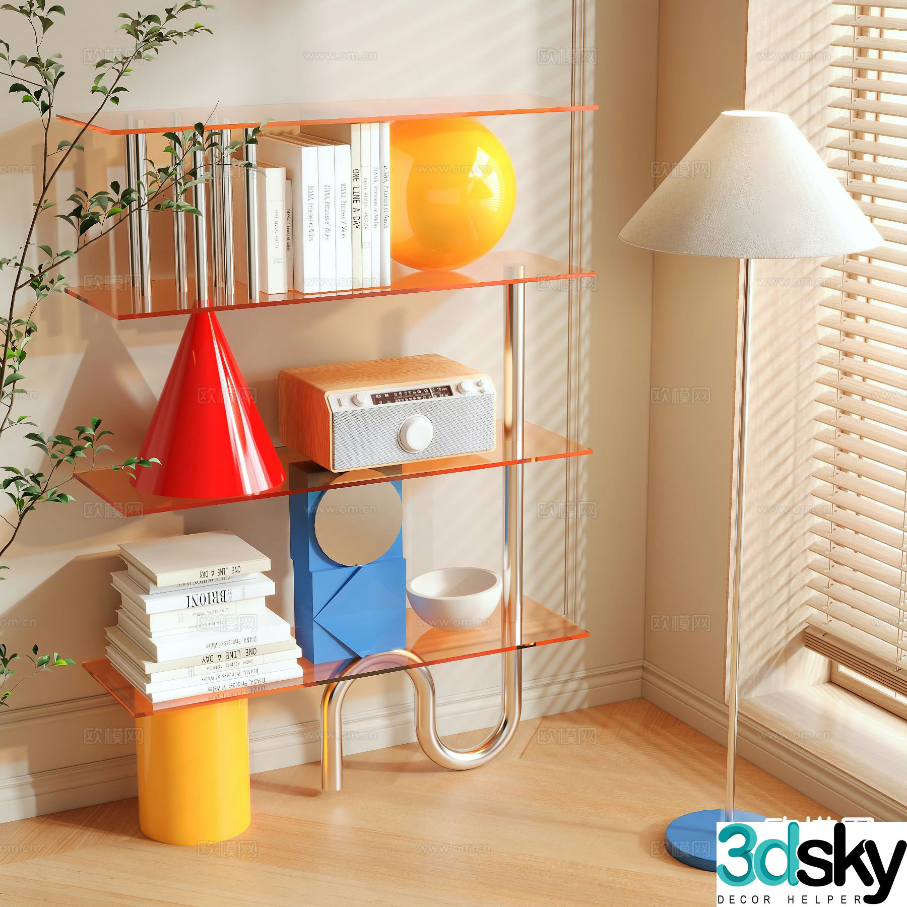 Memphis style bookshelf 3d model