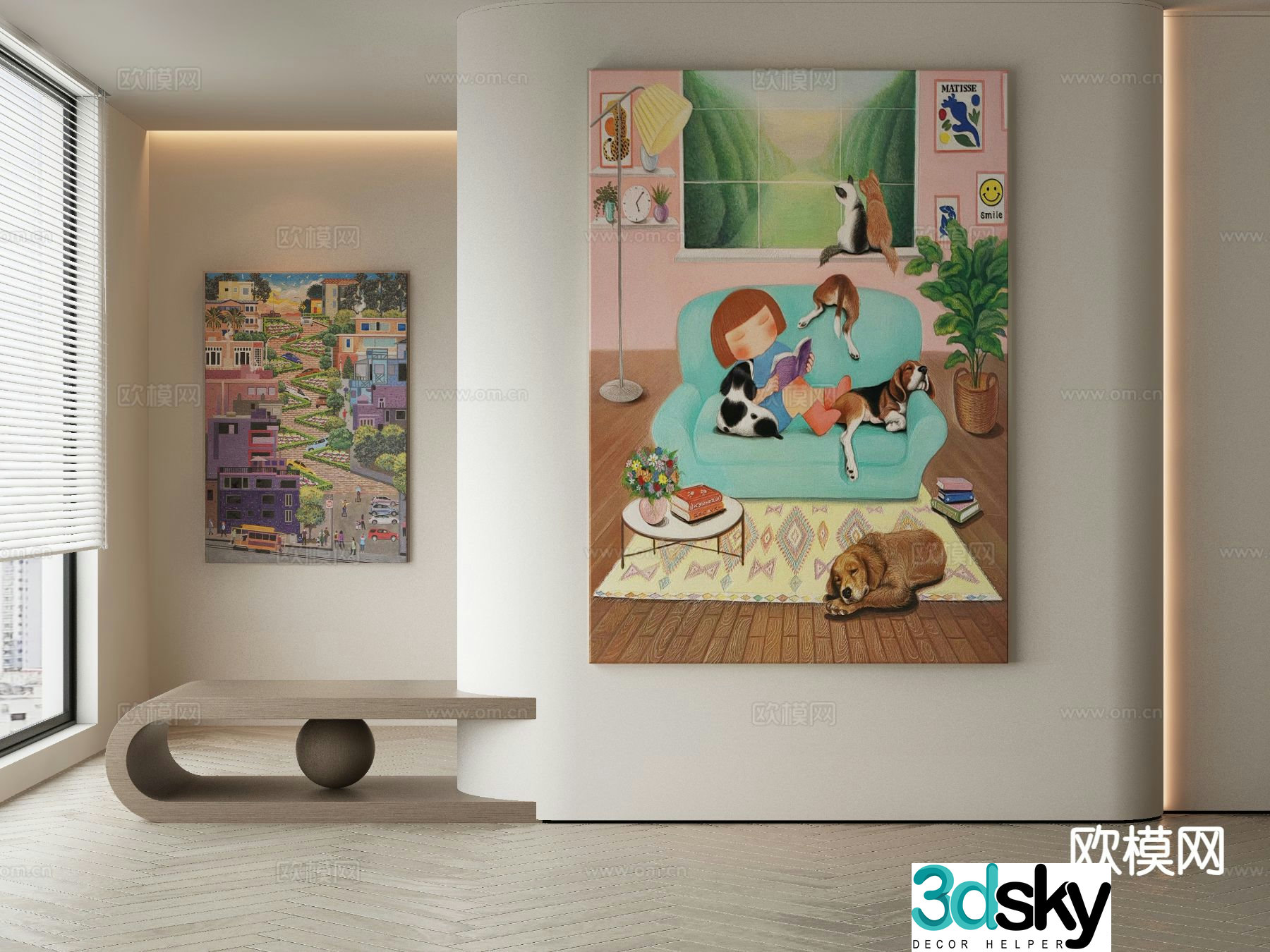 Oil painting cartoon painting decorative painting 3d model