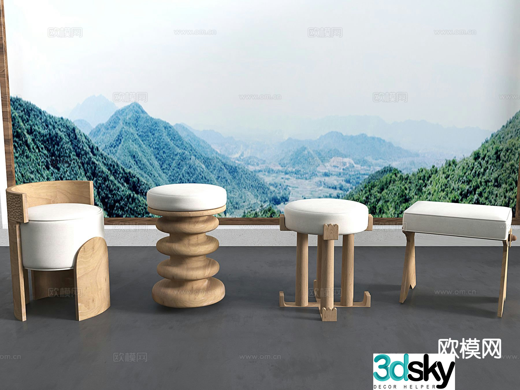 Stool low stool shoe changing stool round bench 3d model