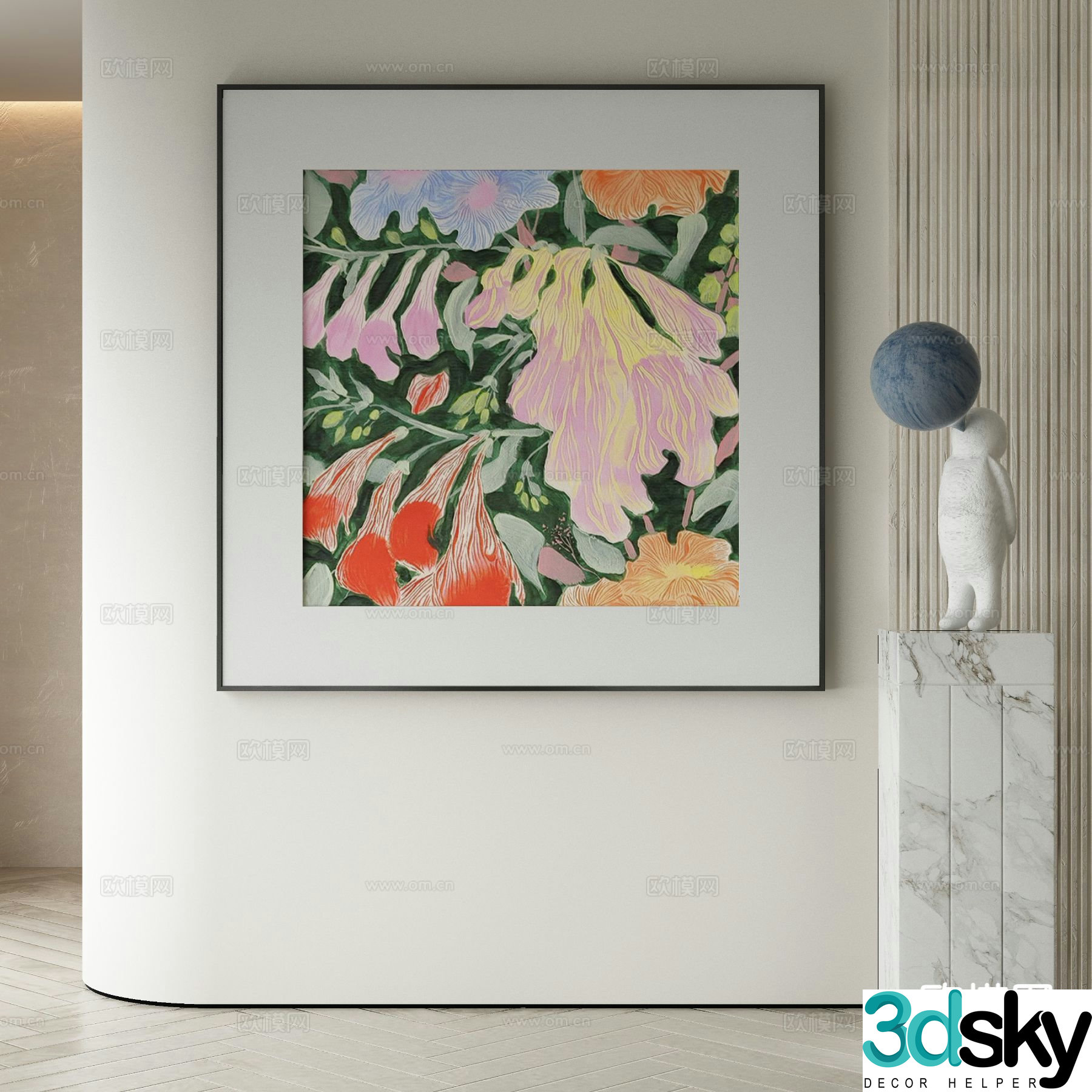 Modern art painting flower painting decorative painting 3d model