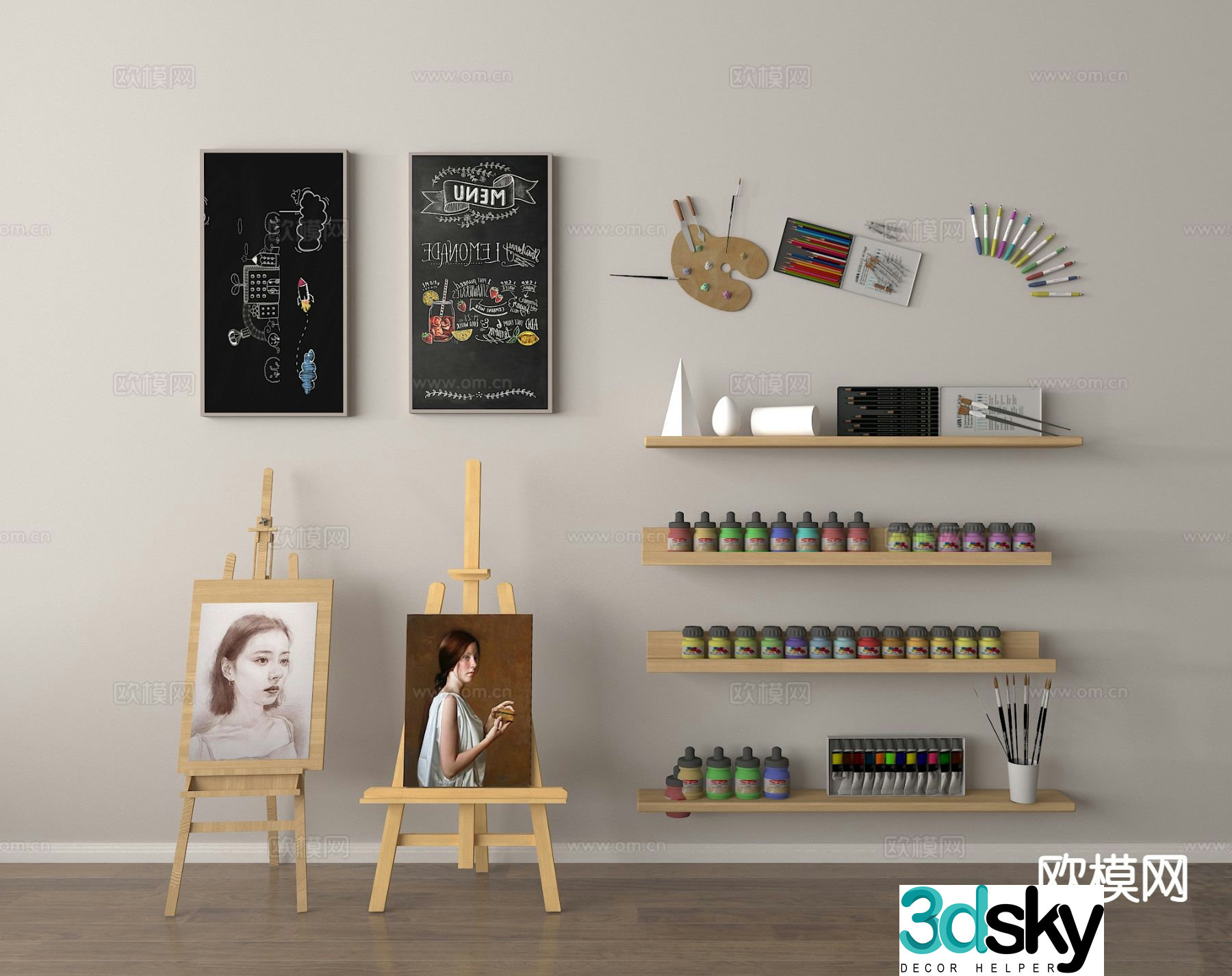 Drawing board easel paint painting tools art supplies 3d model