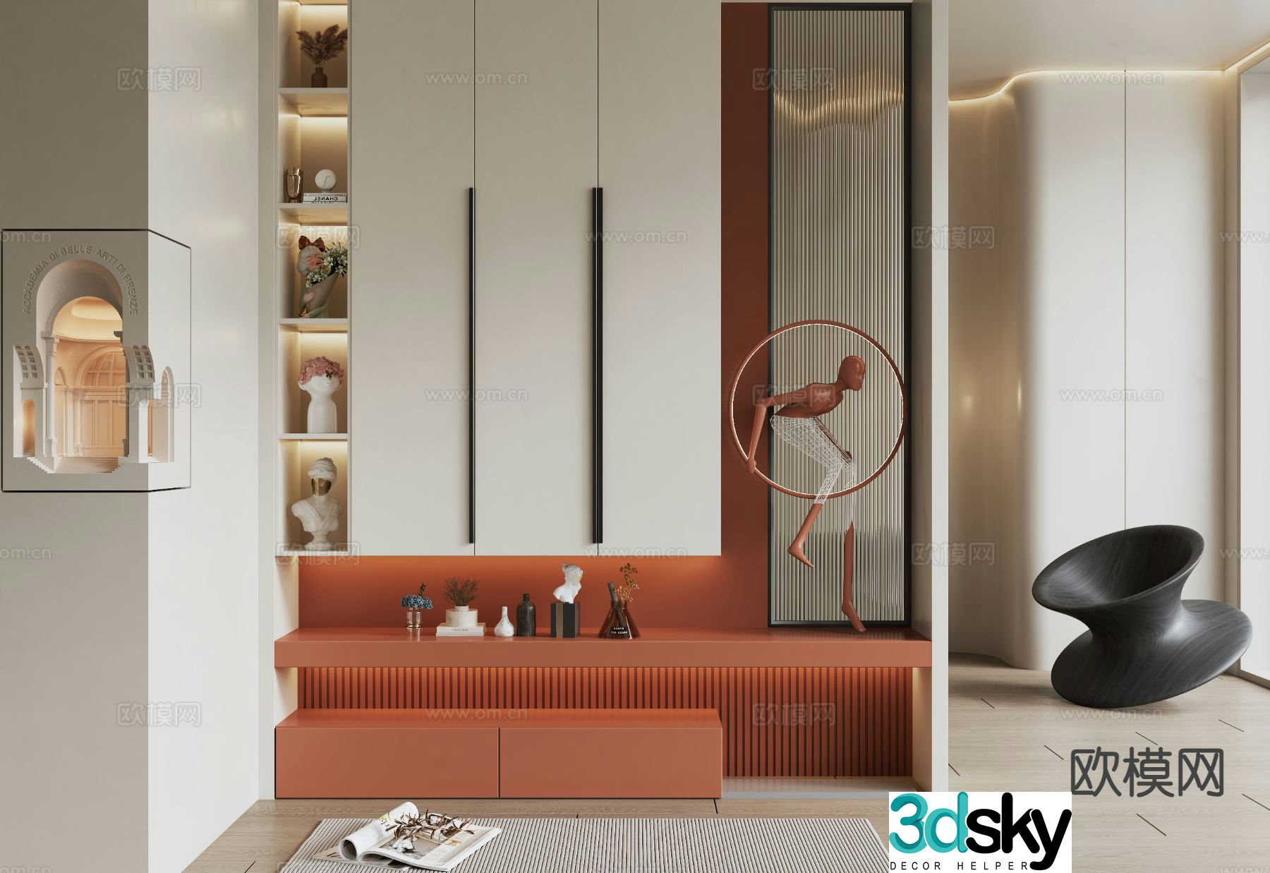 Italian style entrance shoe cabinet 3D model