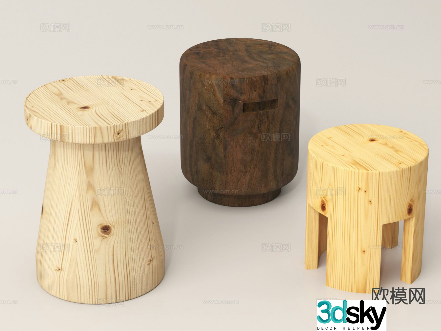 Wooden stool shoe changing stool low stool round stool 3D model