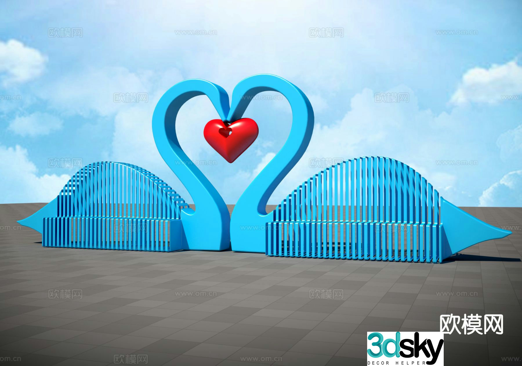 Abstract swan love sculpture 3d model