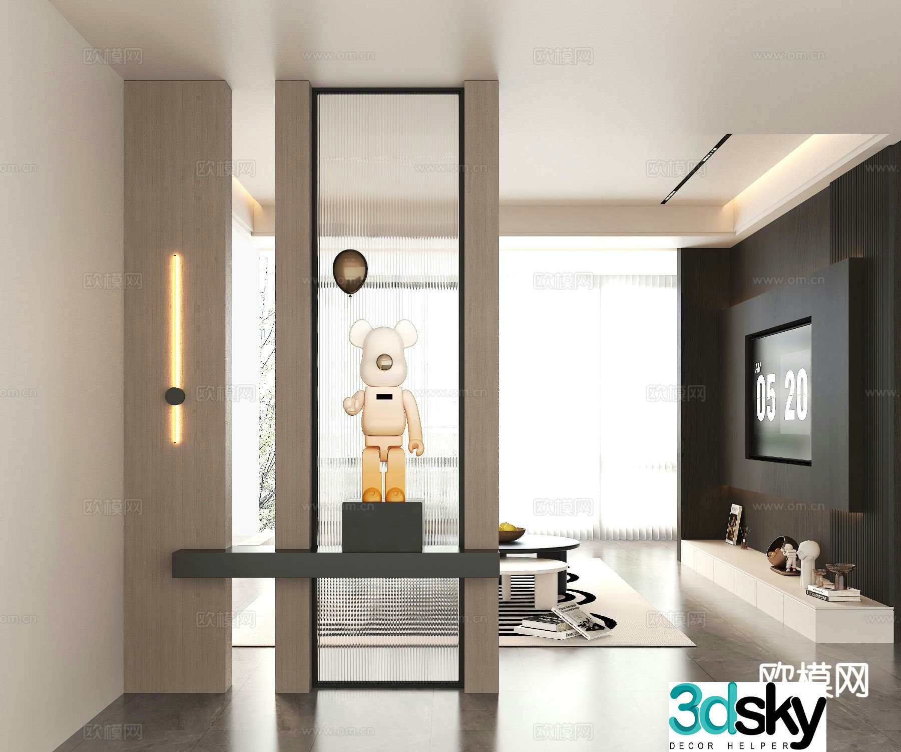 Modern entrance partition glass screen partition 3d model