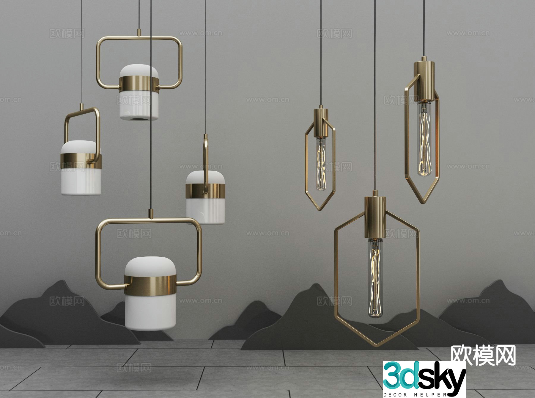 Light luxury bedside chandelier 3D model